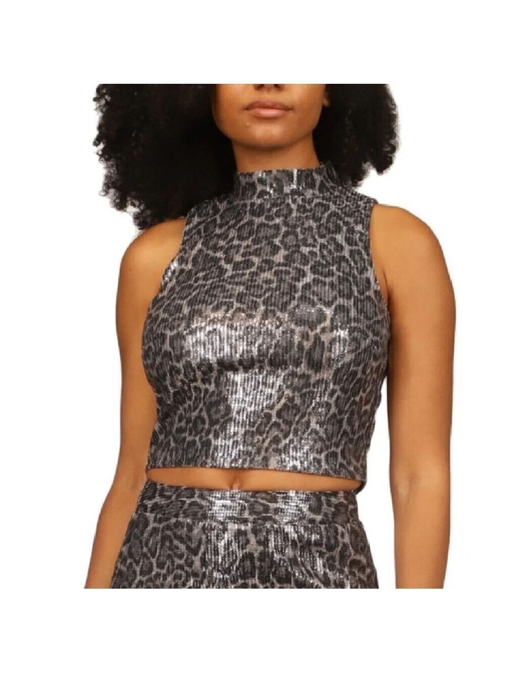 Michael Kors Women's Sequined Cropped Tank Top Gray Size Medium
